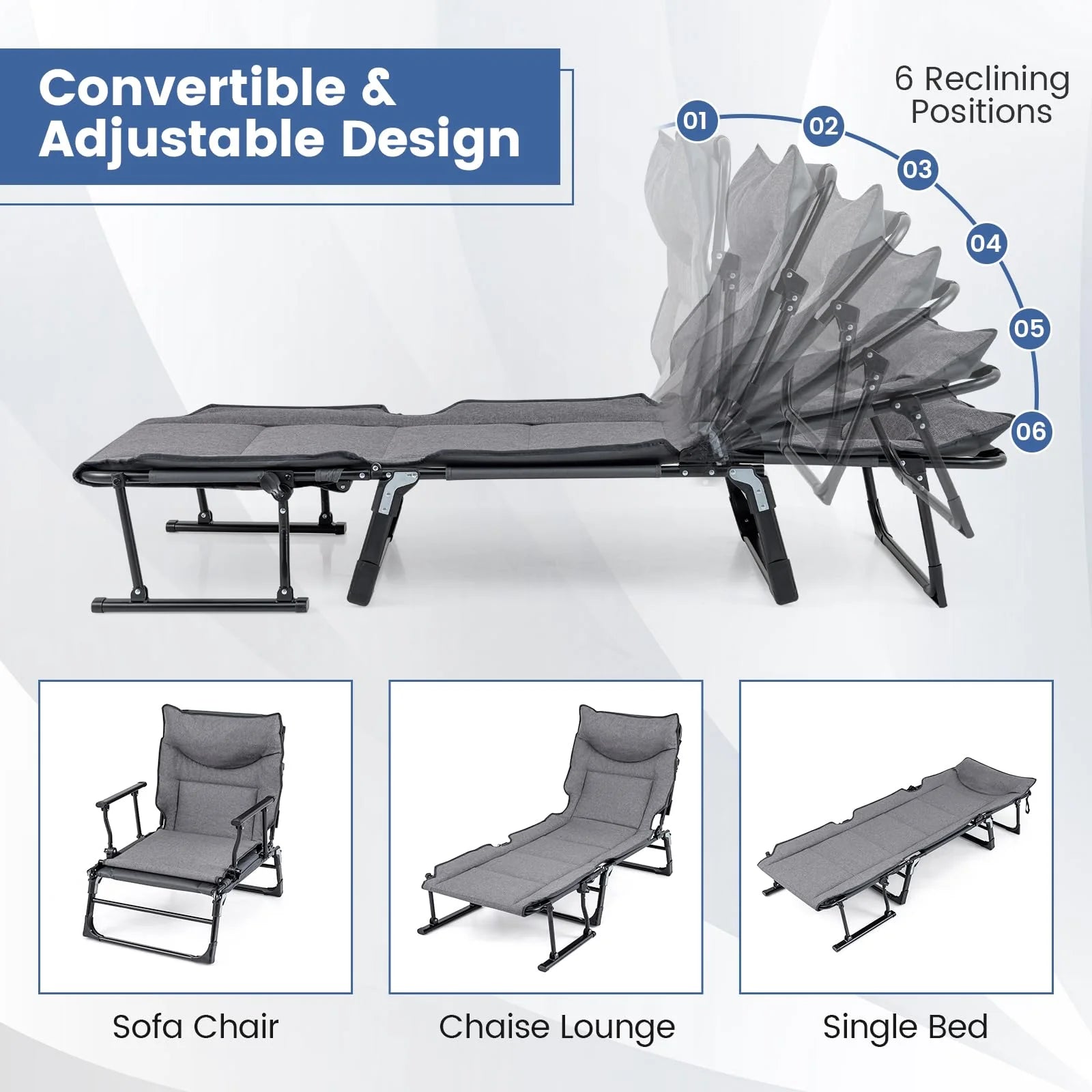 Tangkula 3 in 1 Lounge Chair Outdoor Patio Folding Chaise Lounge Chair Heavy Duty Metal Frame