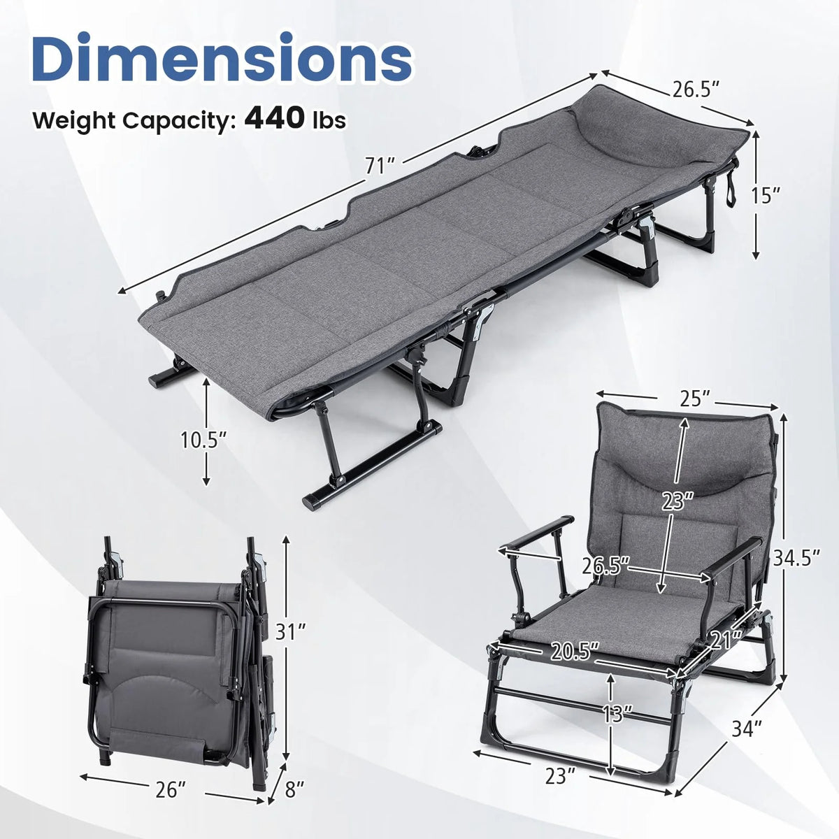 Tangkula 3 in 1 Lounge Chair Outdoor Patio Folding Chaise Lounge Chair Heavy Duty Metal Frame