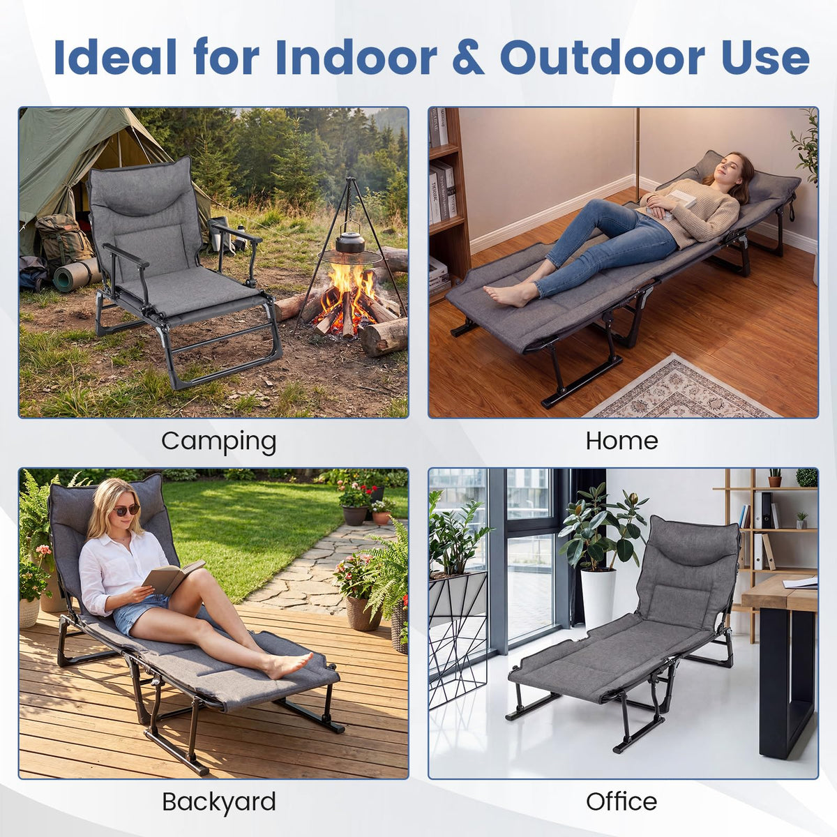 Tangkula 3 in 1 Lounge Chair Outdoor Patio Folding Chaise Lounge Chair Heavy Duty Metal Frame