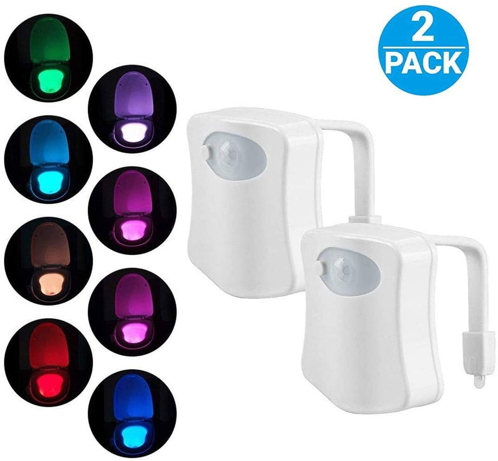 ZEZHOU Original Toilet Night Light 2 Pack, Motion Sensor Activated LED Lamp, Fun 8 Colors Changing Bathroom Nightlight Add on Toilet