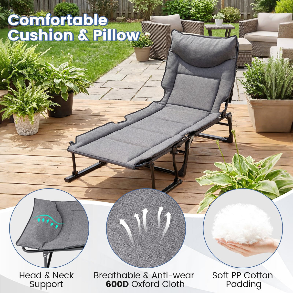 Tangkula 3 in 1 Lounge Chair Outdoor Patio Folding Chaise Lounge Chair Heavy Duty Metal Frame